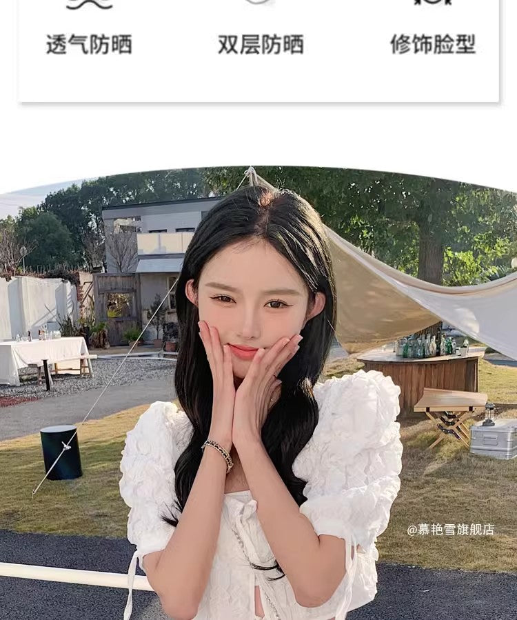 黑胶防晒帽子女2024新款夏季出游防紫外线遮阳渔夫帽大帽檐太阳帽